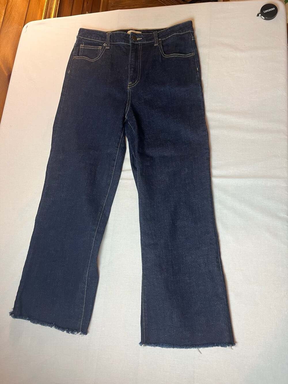 Oliver Logan Dark Wash Denim High Rise Cropped Raw Hem Jeans Size 30